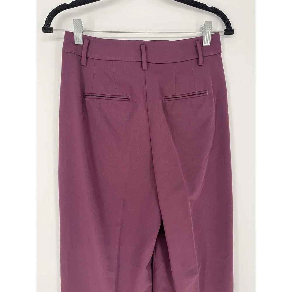 NWT Ann Taylor  Womens  0 Petite Plum High Rise Pleated Wide Leg Trousers Career